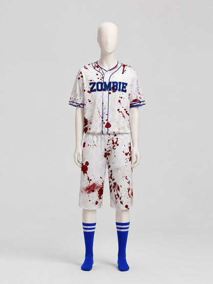 Zombie Costume: T-Shirt and Shorts with Blood, Blue Accents, S-XXL on-model view