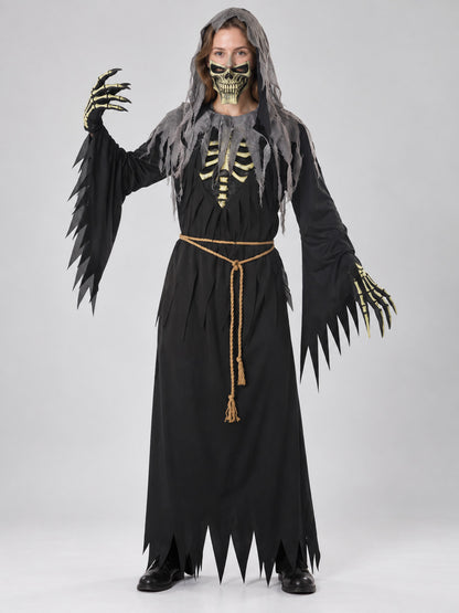 Halloween Carnival Costume: Black Robe, Skull Mask