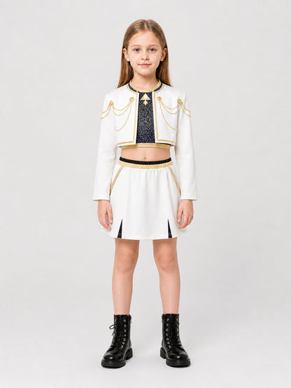 Children's Stage Costume with Glittery Top: Jacket and Skirt on-model view
