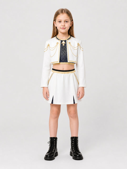 Children's Stage Costume with Glittery Top: Jacket and Skirt on-model view
