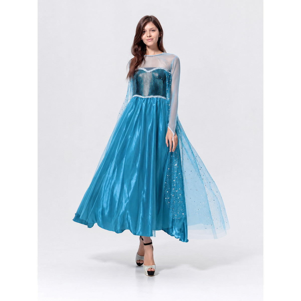 Blue Sequin Maxi Dress for Cosplay on-model view