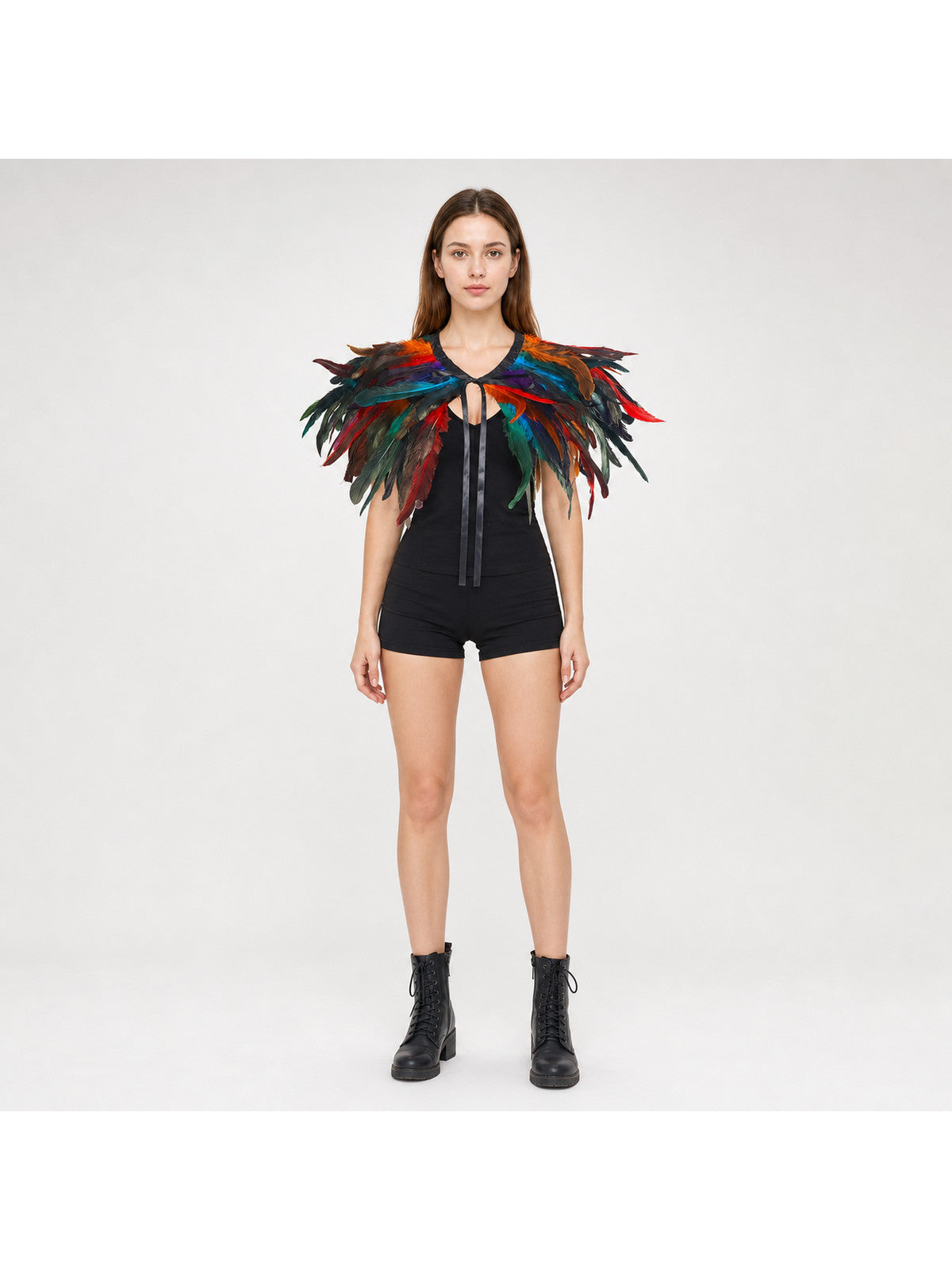Multicolor Feather Cape Halloween Costume, 2-Layer Feather Shoulder Wrap with