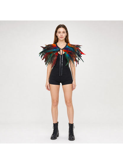Multicolor Feather Cape Halloween Costume, 2-Layer Feather Shoulder Wrap with