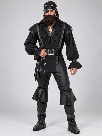 Black Pirate Costume with Beard, Eye Patch and Belt