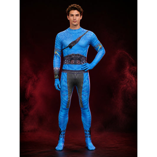 Blue Camouflage-Style Full-Body Cosplay Jumpsuit With Tail main product view
