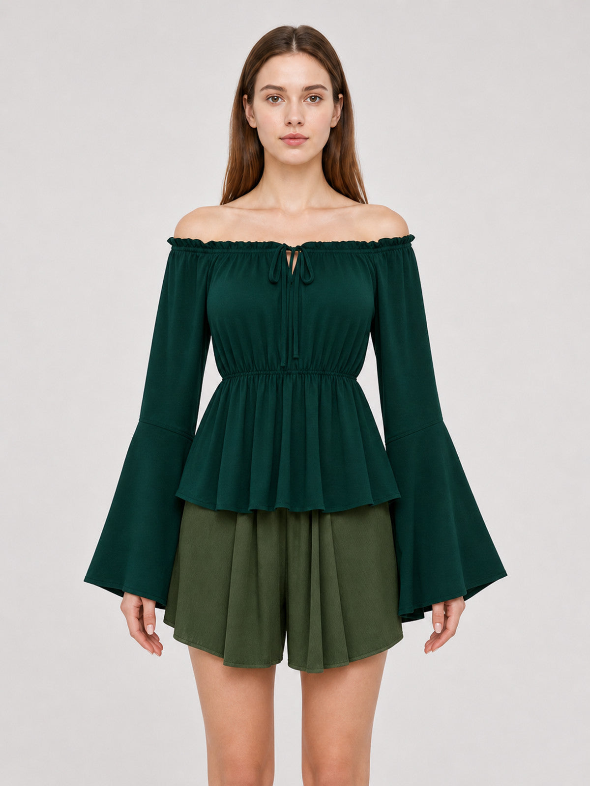 Off-the-Shoulder Blouse with Long Sleeves front view