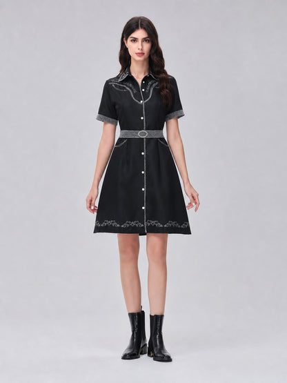 Western-Style Cosplay Dress with Belt and Bow front view