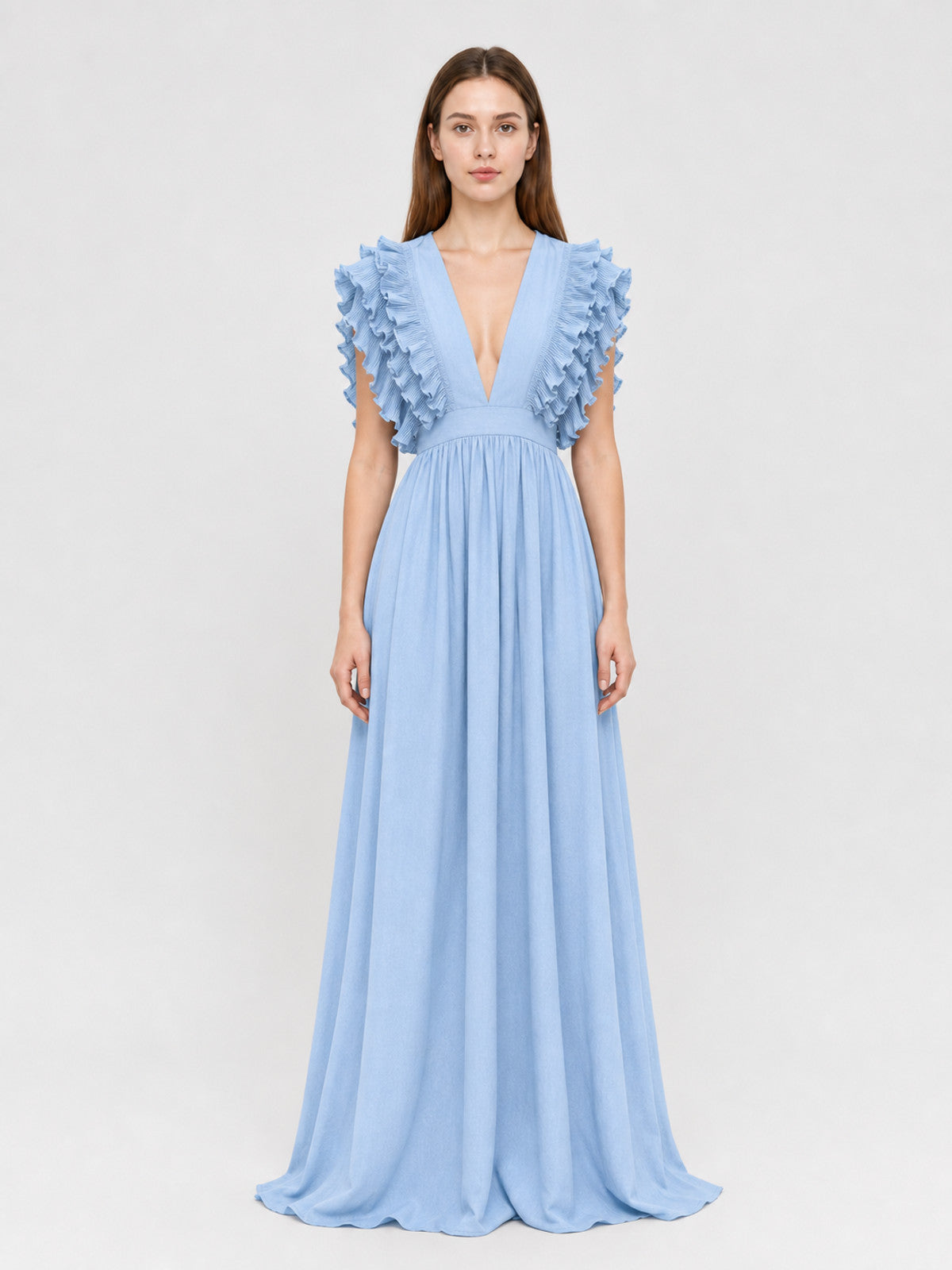 Light Blue Maxi Dress with a Plunging V-Neckline