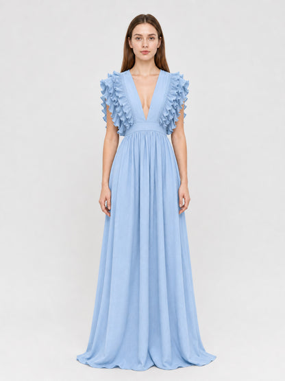 Light Blue Maxi Dress with a Plunging V-Neckline