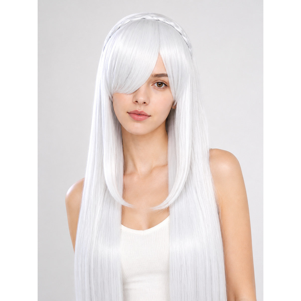 White Carnival Wig with Purple Strands for Halloween main product view