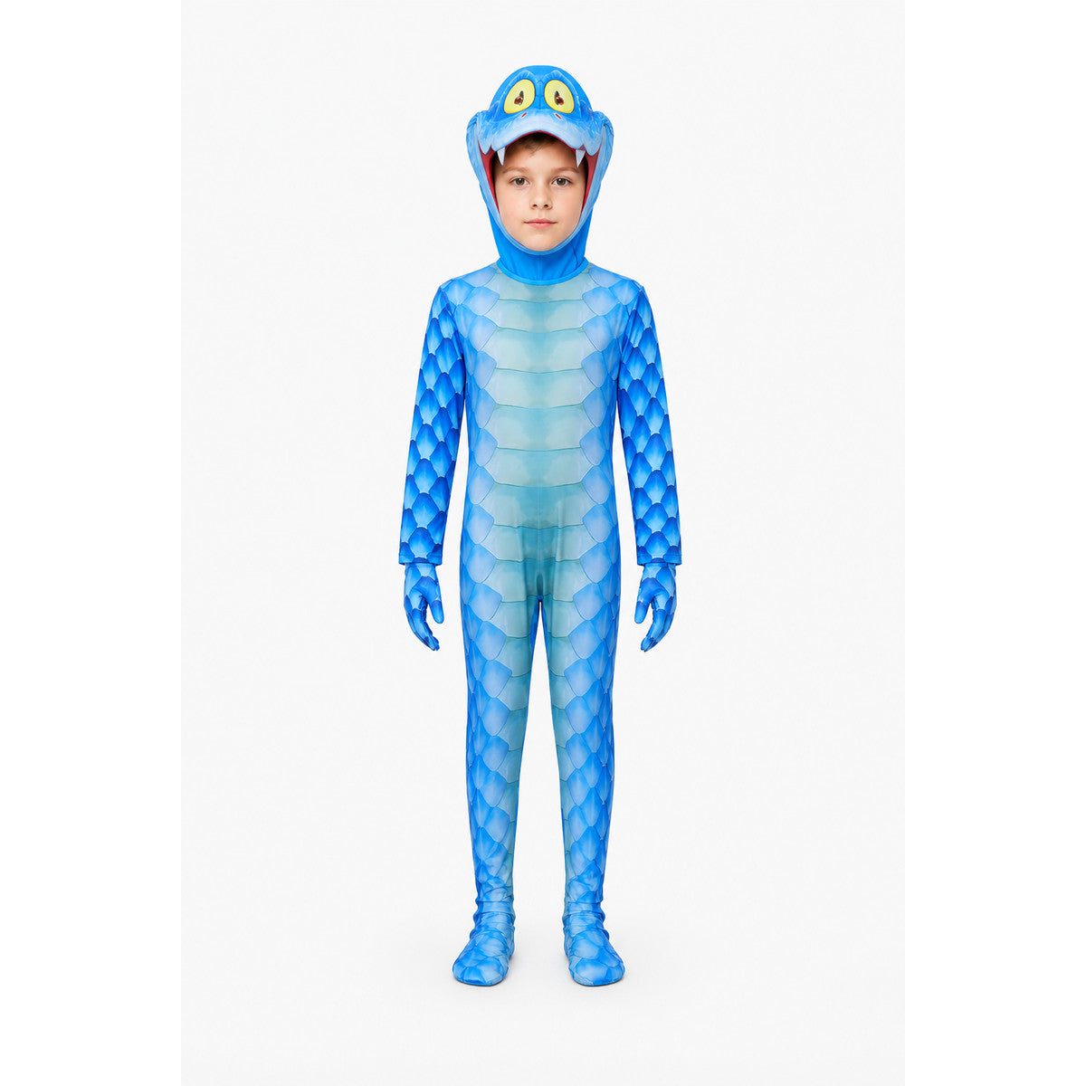 Blue Monster Jumpsuit with Scales, Headpiece, and Gloves main product view