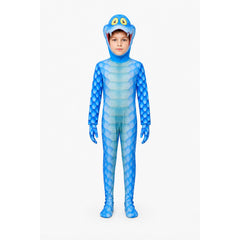 Blue Monster Jumpsuit with Scales, Headpiece, and Gloves