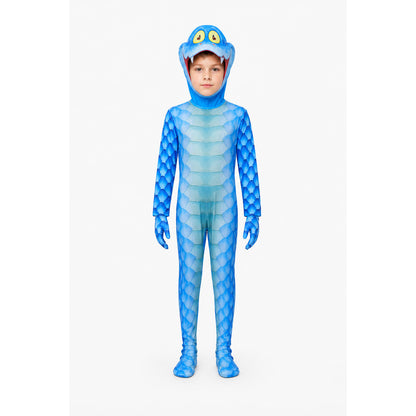 Blue Monster Jumpsuit with Scales, Headpiece, and Gloves main product view