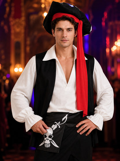 Pirate Costume with Tricorn Hat and Prop Sword for Cosplay