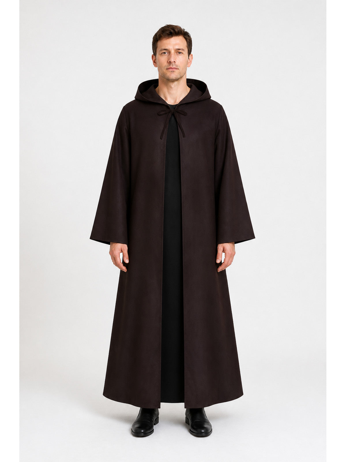 Black Long Hooded Robe with Drawstring main product view