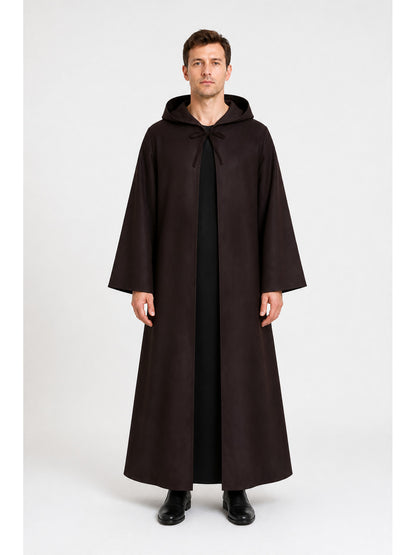 Black Long Hooded Robe with Drawstring main product view