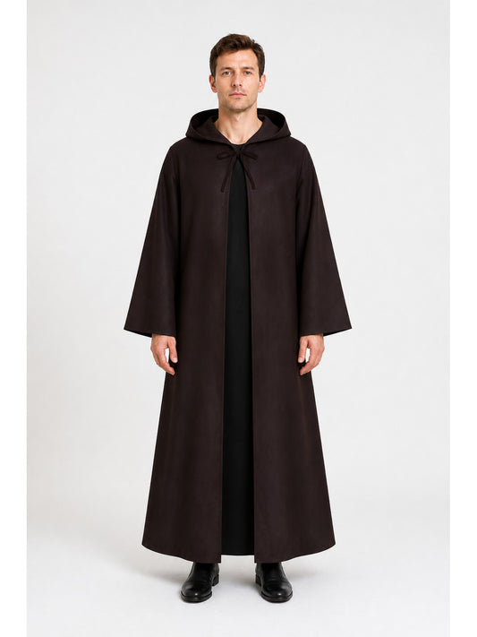 Black Long Hooded Robe with Drawstring main product view