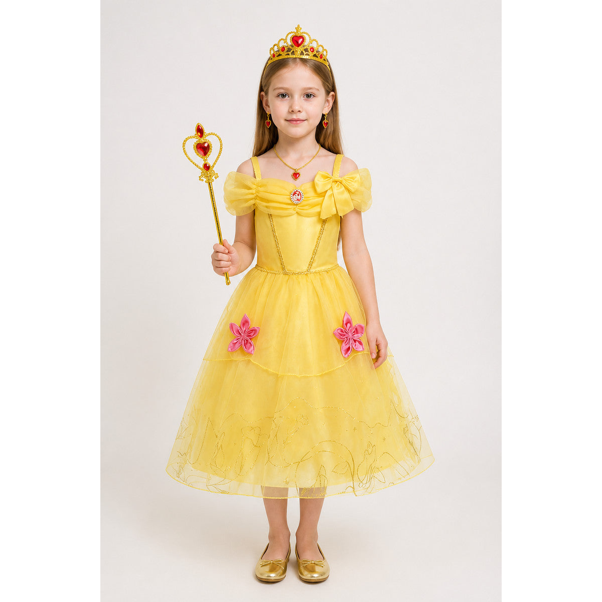 Princess Belle Costume with Full Skirted Dress and Crown main product view