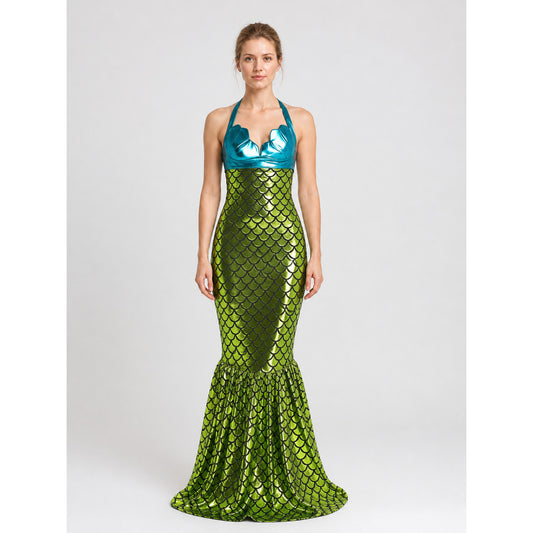 Mermaid Dress with a Sparkly Top and Scaly Pattern