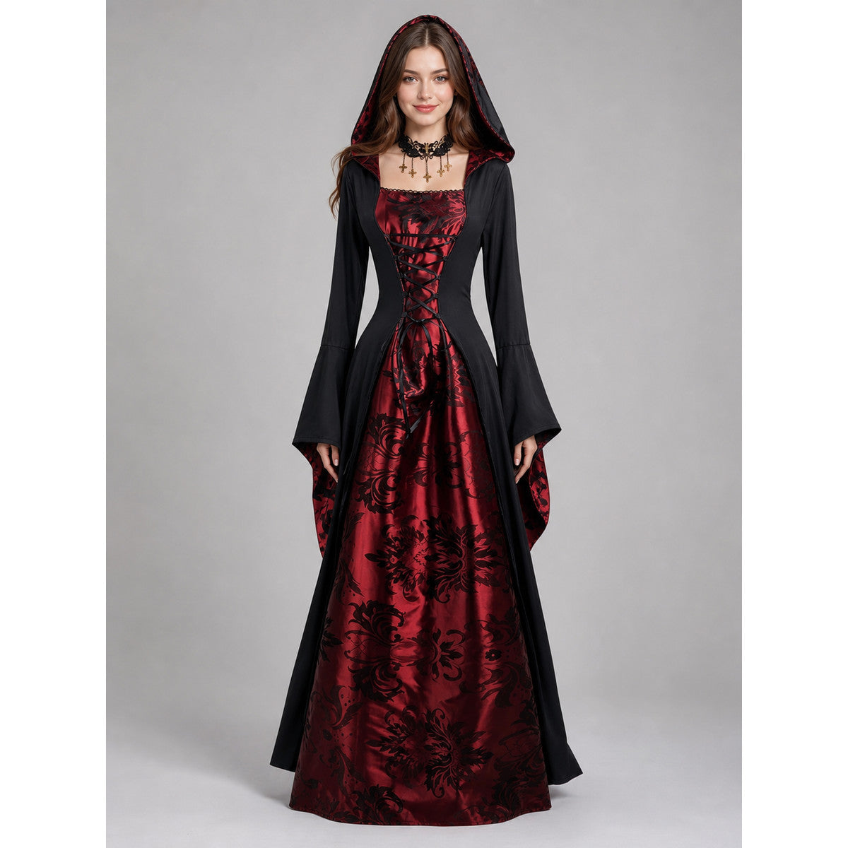 Gothic Hooded Robe Dress for Halloween