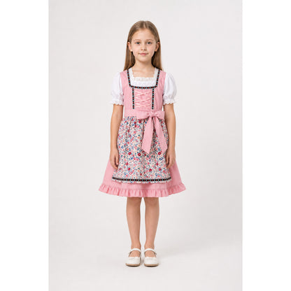 Children's dirndl-style dress with apron and headscarf