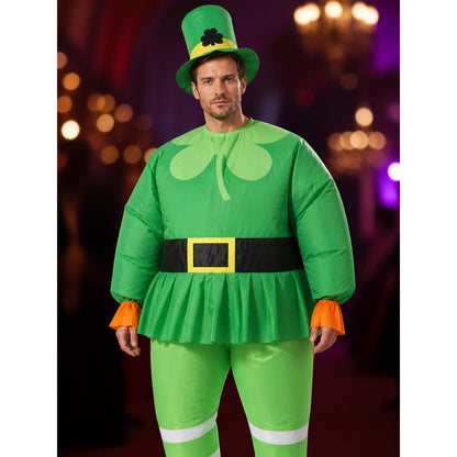 Inflatable Leprechaun Costume Set For Halloween - Includes Hat & Shoe Covers on-model view