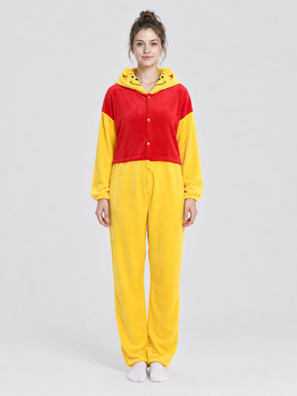 Yellow and Red Pajama Jumpsuit with Hood and Ears