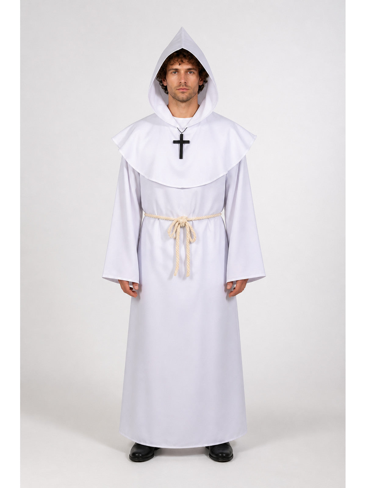 Long White Robe with Hood and Cross