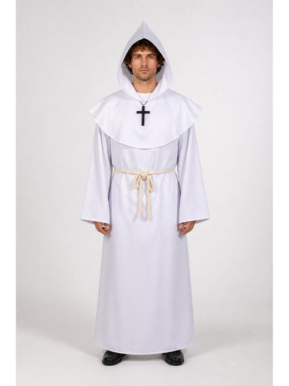 Long White Robe with Hood and Cross