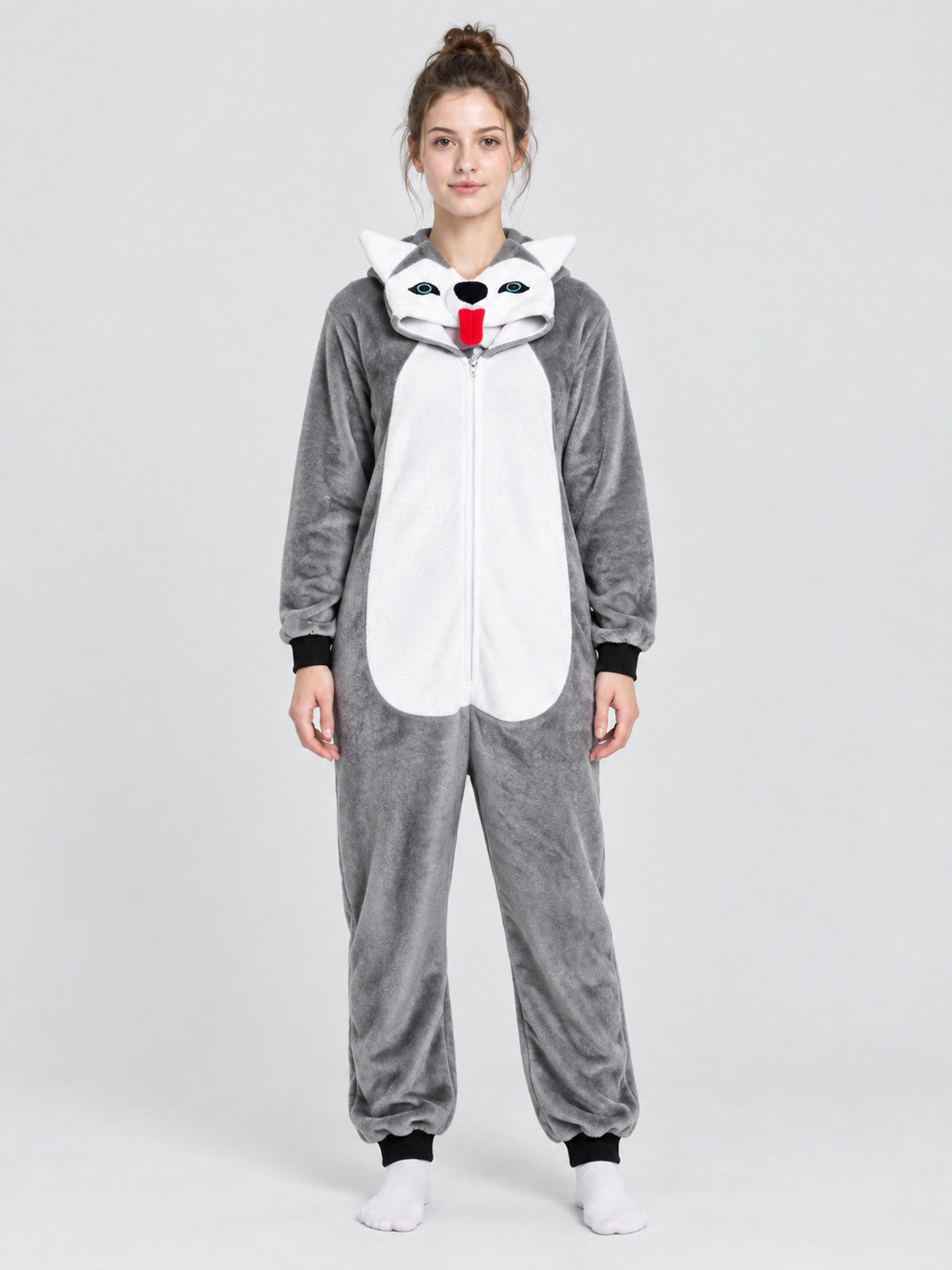 Flannel Hooded Pajama Jumpsuit with Ears