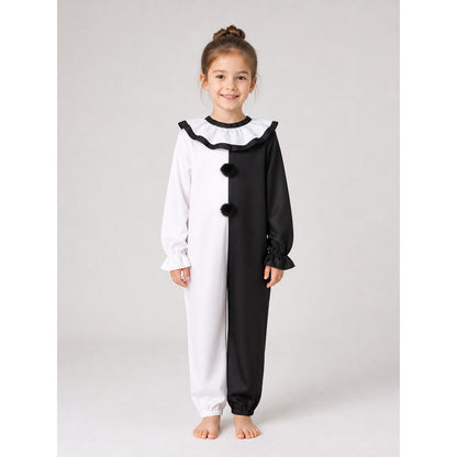 Black and White Clown Jumpsuit Costume for Halloween on-model view