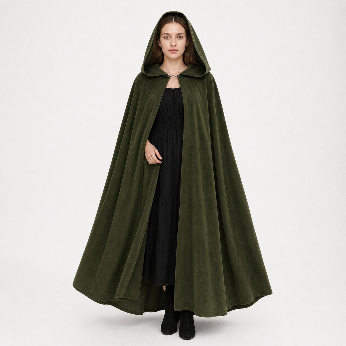 Long Green Hooded Costume Cloak