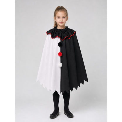 Horror Clown Cape, Black and White with Red Trim on-model view