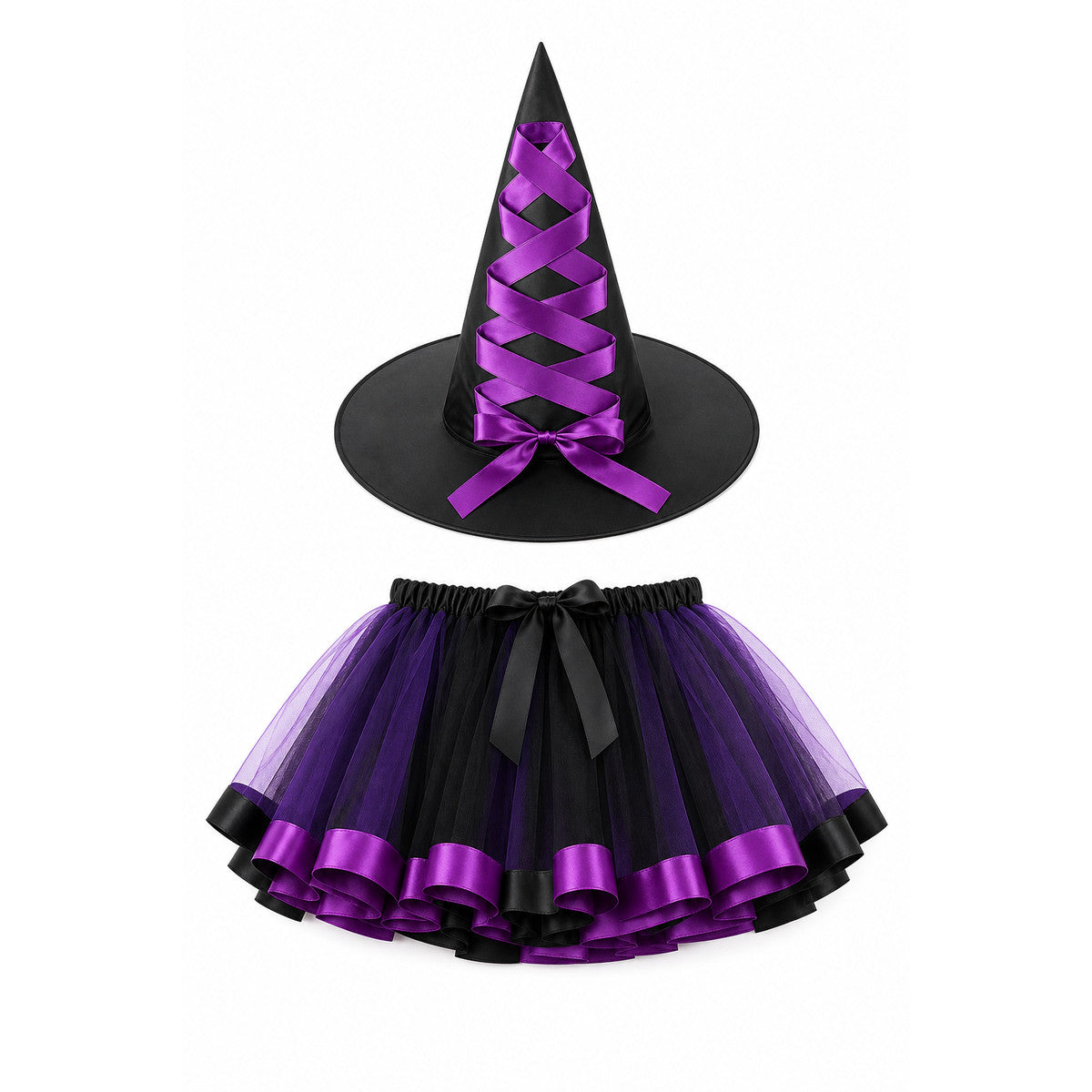 Children’s Witch Halloween Costume with Hat and Full Skirt on-model view