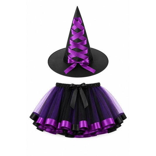 Children’s Witch Halloween Costume with Hat and Full Skirt