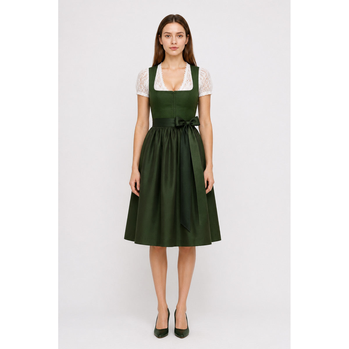 Midi Dress with a Square Neckline and Lace
