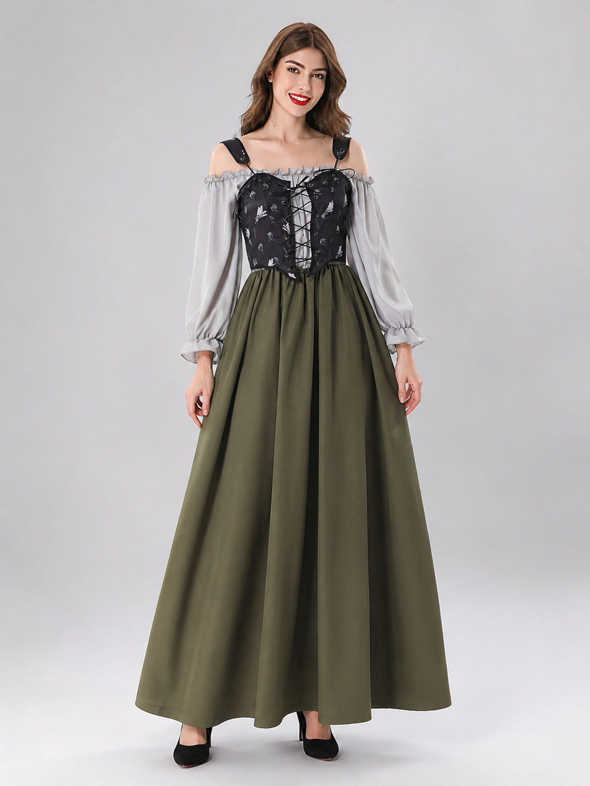 Medieval-Style Costume Dress with Vest on-model view