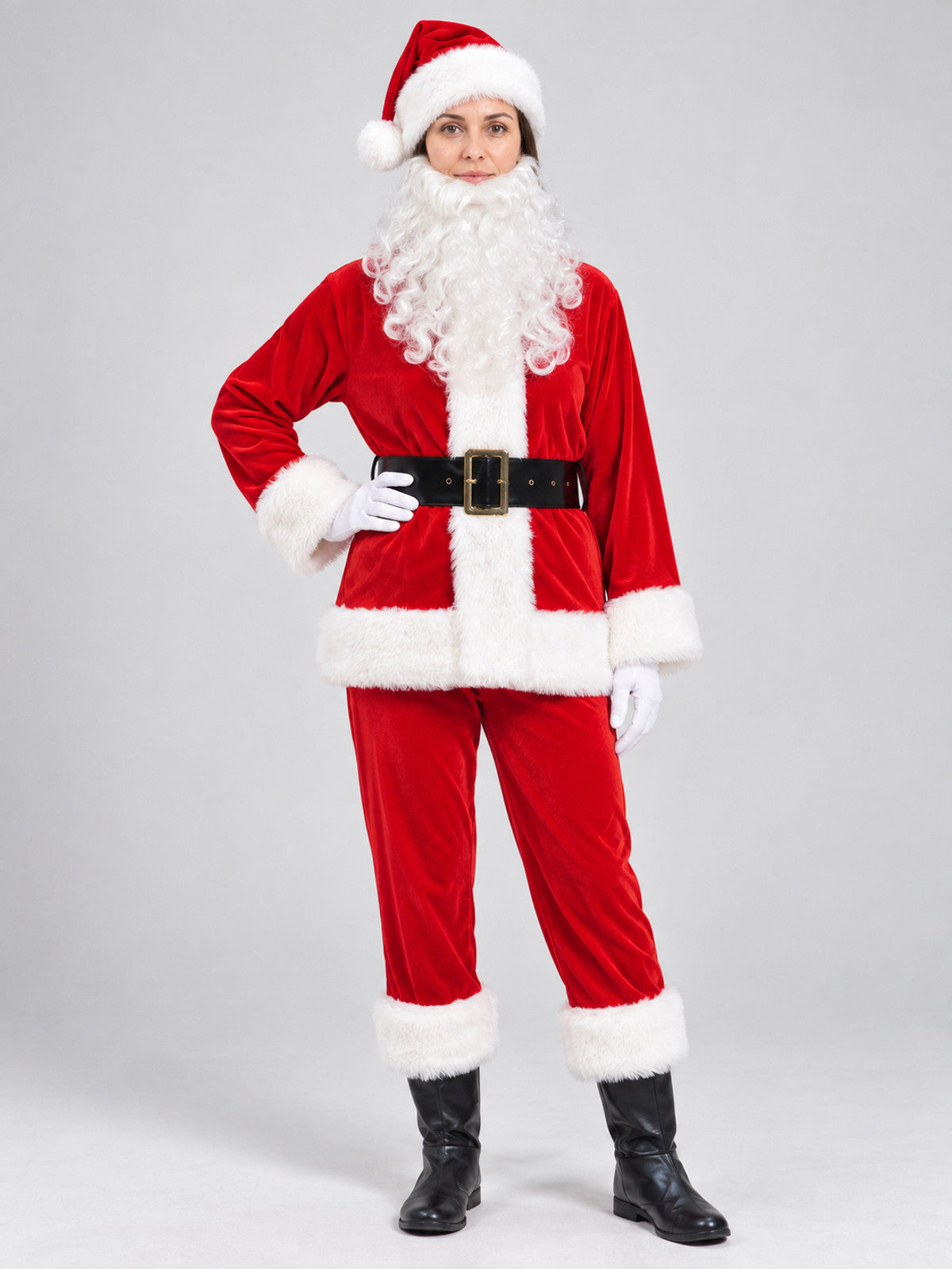 Santa Claus Costume with Beard on-model view