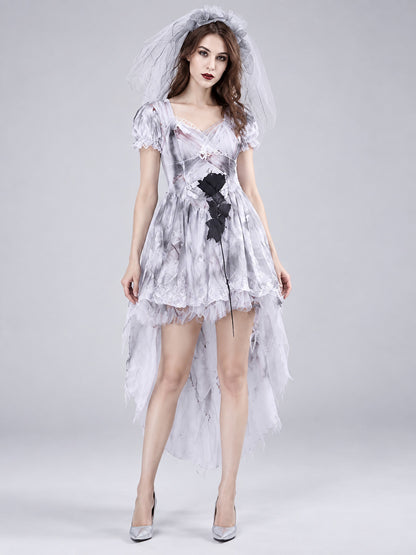 Ghost Bride Carnival Costume with Veil and Lace
