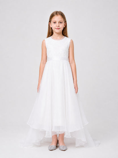White Princess Dress with a Bow and Full Skirt on-model view