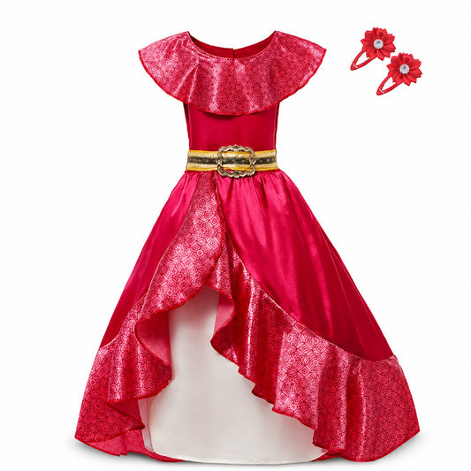 Kids Cosplay Clothing Girls Princess Elena Costume Halloween Carnival Role Playing Child Girl Birthday Party Outfits 2-10Y Dress - Color:2PCS Dress Set