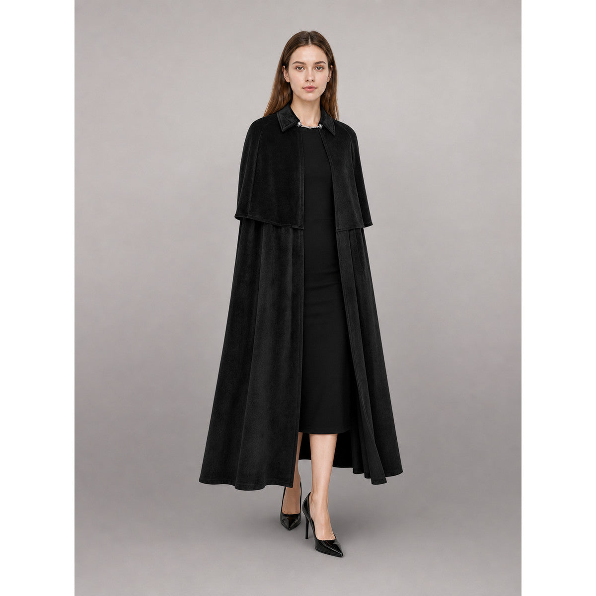 Black Gothic Costume Cloak with Collar
