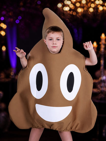 Funny Brown Poop Character One-Piece Costume with Cartoon Face Design on-model view