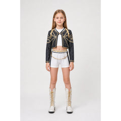 Stage costume with a short jacket and white shorts