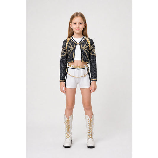 Stage costume with a short jacket and white shorts main product view