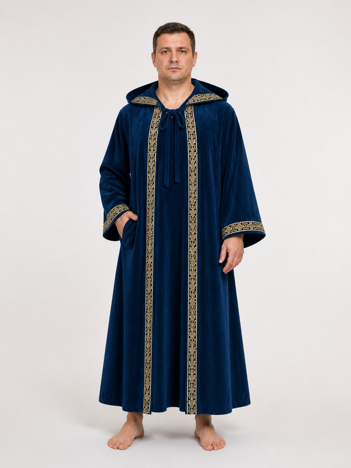 Dark Blue Hooded Wizard Robe for Cosplay