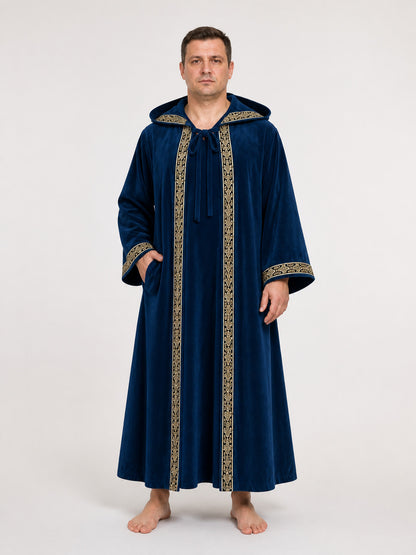 Dark Blue Hooded Wizard Robe for Cosplay