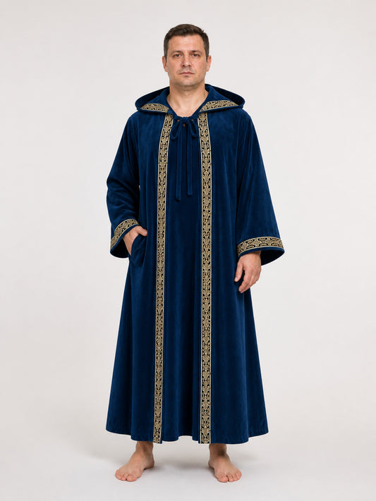 Dark Blue Hooded Wizard Robe for Cosplay main product view
