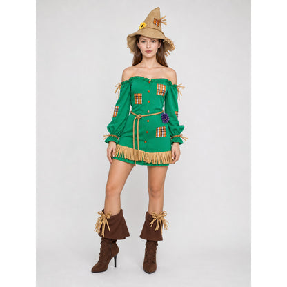 Scarecrow Costume with Hat, Dress, Pants, and Fringe