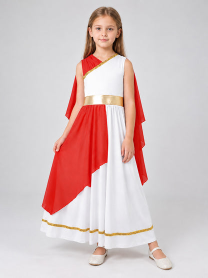 Carnival dress with a red cape and gold trim
